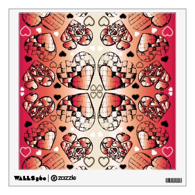Red and white Whimsical Romantic Hearts pattern Wall Decal (Front)