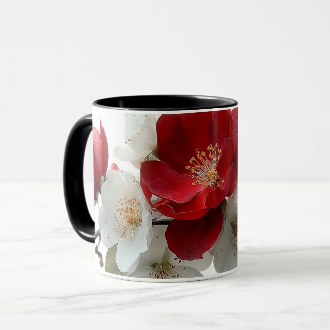 red and white wild roses mug (Front Left)