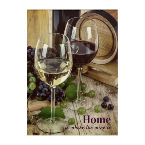 Red and White Wine Glasses Grapes Barrel Rustic Acrylic Print