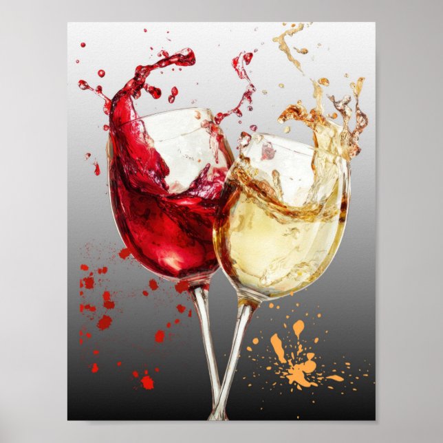Red and White Wine Splatter Art Poster (Front)