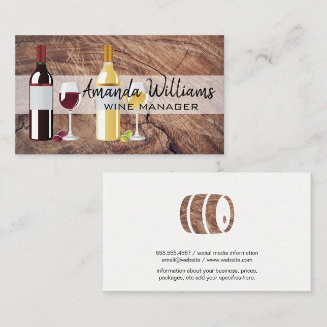 Red and White Wine | Wood Background Business Card (Front/Back)