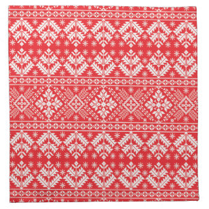 Red and White Winter Fair Isle Christmas Cloth Napkin