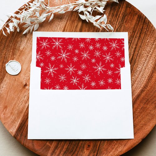 Red and White Winter Snowflake Pattern Holiday Envelope Liner