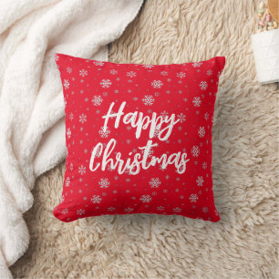 Red and White Winter Snowflakes Modern Christmas Throw Pillow