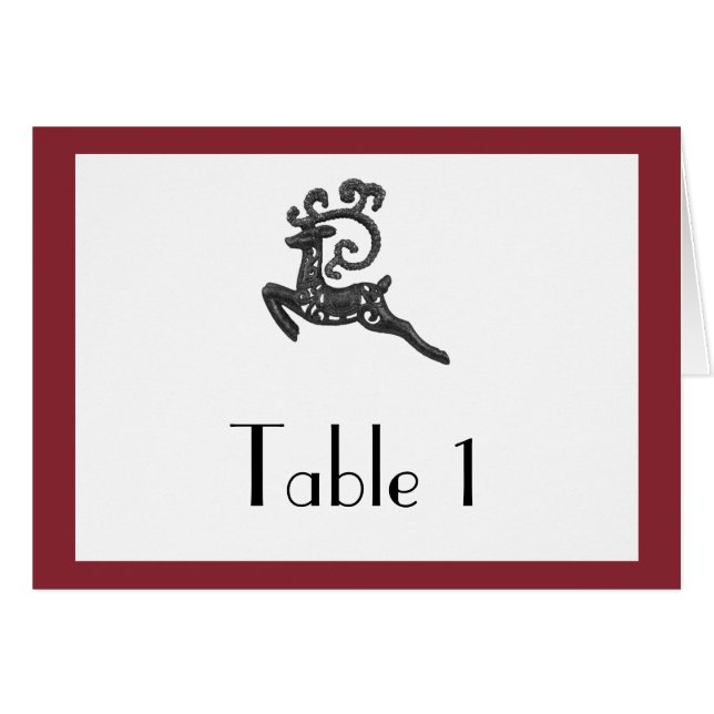 Red and White Winter Wedding Table Number (Front Horizontal)
