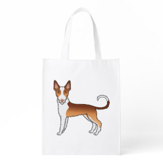Red And White Wire Haired Ibizan Hound Cartoon Dog Grocery Bag