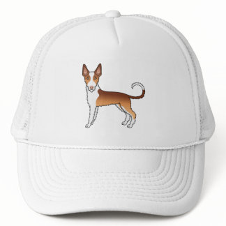 Red And White Wire Haired Ibizan Hound Cartoon Dog Trucker Hat