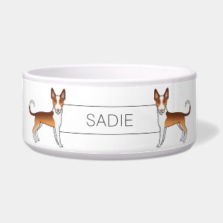 Red And White Wire Haired Ibizan Hound Dog &amp; Name Bowl