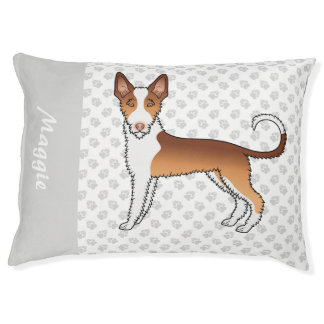 Red And White Wire Haired Ibizan Hound Dog &amp; Name Pet Bed