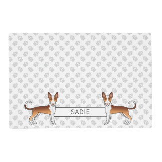 Red And White Wire Haired Ibizan Hound Dog &amp; Name Placemat