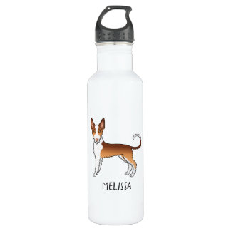 Red And White Wire Haired Ibizan Hound Dog &amp; Name Stainless Steel Water Bottle