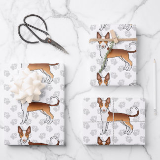 Red And White Wire Haired Ibizan Hound Dog Pattern Wrapping Paper Sheets