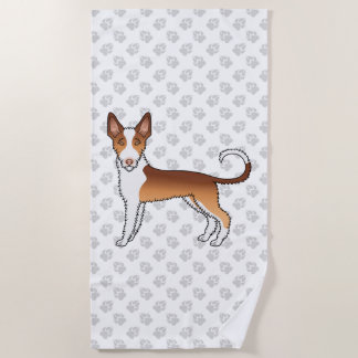 Red And White Wire Haired Ibizan Hound Dog &amp; Paws Beach Towel