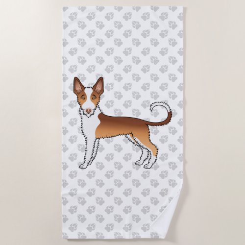 Red And White Wire Haired Ibizan Hound Dog  Paws Beach Towel