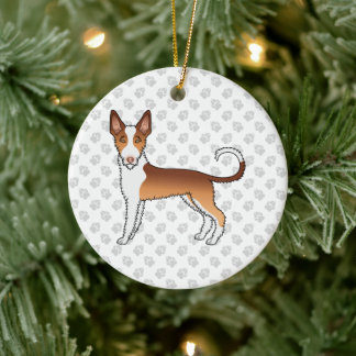 Red And White Wire Haired Ibizan Hound Dog &amp; Paws Ceramic Ornament