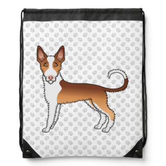 Red And White Wire Haired Ibizan Hound Dog &amp; Paws Drawstring Bag