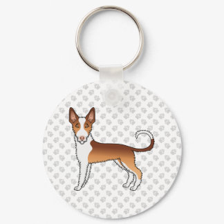 Red And White Wire Haired Ibizan Hound Dog &amp; Paws Keychain