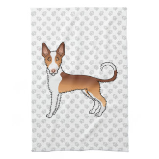 Red And White Wire Haired Ibizan Hound Dog &amp; Paws Kitchen Towel