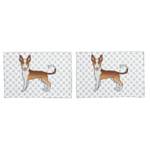 Red And White Wire Haired Ibizan Hound Dog & Paws Pillow Case