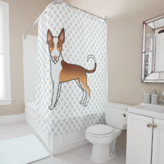 Red And White Wire Haired Ibizan Hound Dog &amp; Paws Shower Curtain