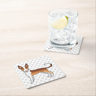 Red And White Wire Haired Ibizan Hound Dog &amp; Paws Square Paper Coaster