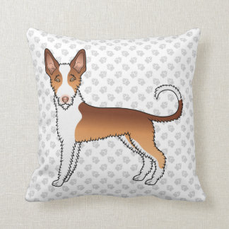 Red And White Wire Haired Ibizan Hound Dog &amp; Paws Throw Pillow