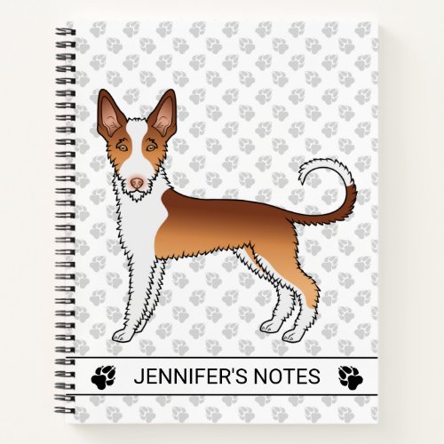 Red And White Wire Haired Ibizan Hound Dog  Text Notebook