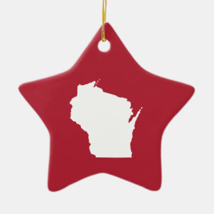 Red and White Wisconsin Ceramic Ornament