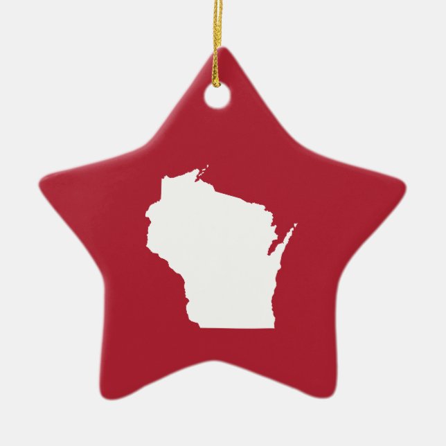 Red and White Wisconsin Ceramic Ornament (Front)