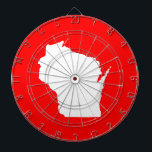Red and White Wisconsin Dart Board<br><div class="desc">White map shape of the state of Wisconsin against bright red.</div>