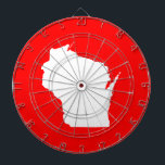 Red and White Wisconsin Dart Board<br><div class="desc">White map shape of the state of Wisconsin against bright red.</div>