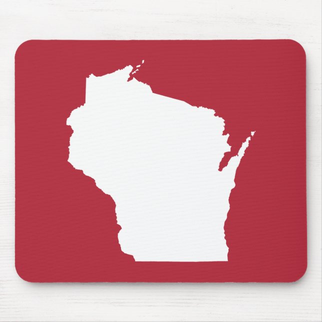 Red and White Wisconsin Shape Mouse Pad (Front)