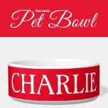 Red and white with a name cat or dog bowl<br><div class="desc">Simple red and white pet feeding bowl for your dog or cat.</div>