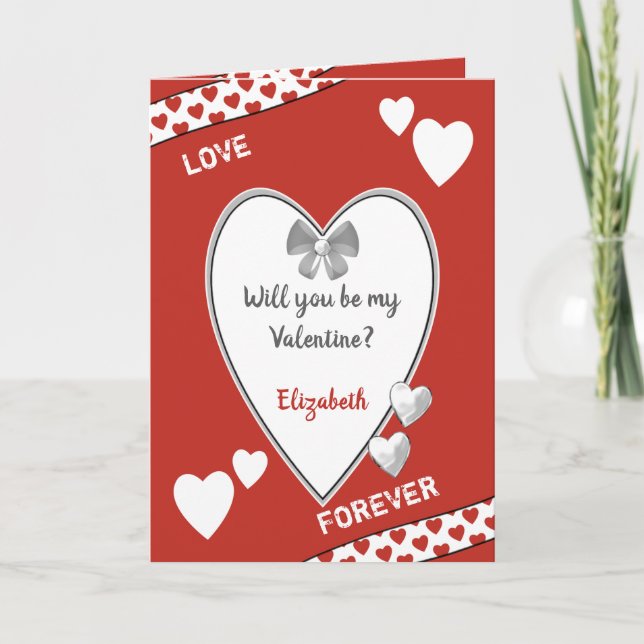 Red and white with love hearts Valentine Holiday Card (Front)