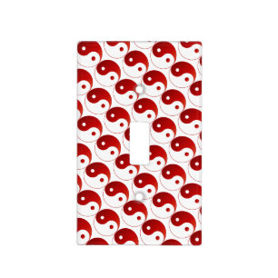 Red and White Yin and Yang Pattern Light Switch Cover