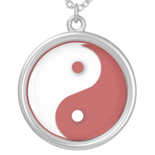 Red and White Yin & Yang Silver Plated Necklace