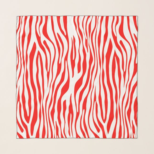 Red and White Zebra Chiffon Scarf (Front)
