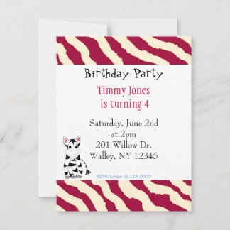 Red and White Zebra Pattern Birthday Invitation