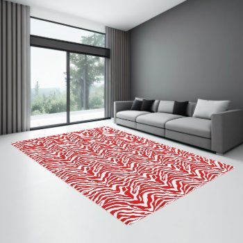 Red And White Zebra Print  Rug by stickywicket at Zazzle