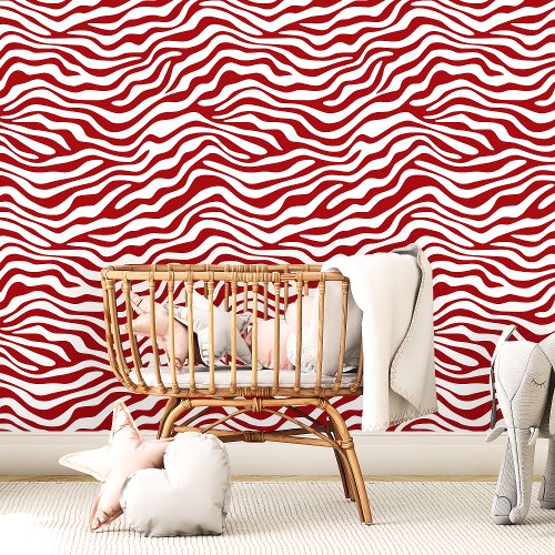 Red and White Zebra Stripe Wallpaper