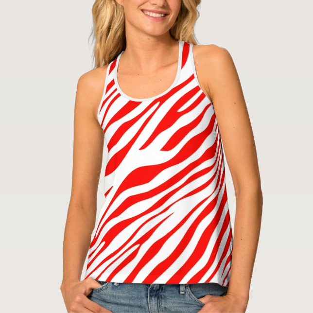 Red and White Zebra Women's Tank Top (Front)