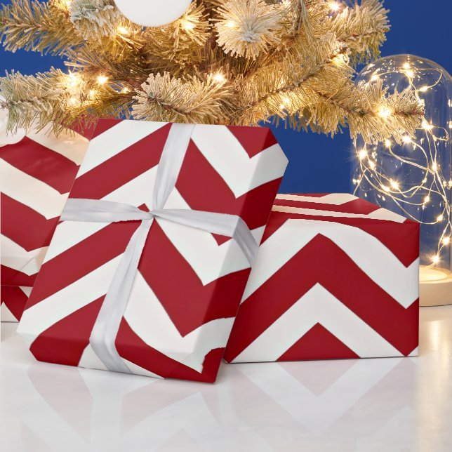 Red and White Zig Zag Striped Modern Christmas Wrapping Paper (Holidays)