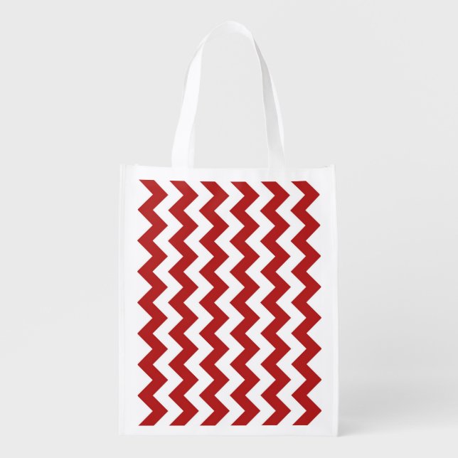 Red and White Zigzag Reusable Grocery Bag (Front)