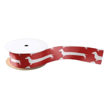 Red And Whitedachshund Silhouette Satin Ribbon by Doxie_love at Zazzle