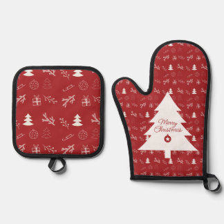 Red and withe Christmas Oven Mitt and Pot Holders Oven Mitt & Pot Holder Set