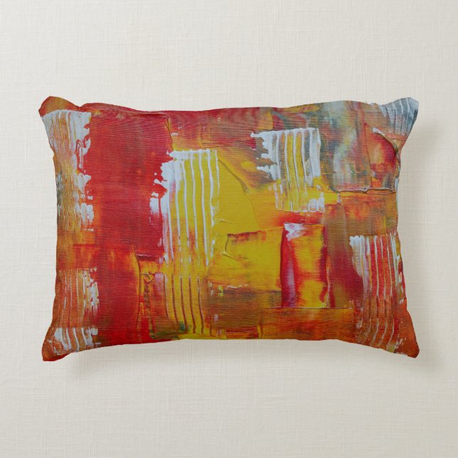 Red and yellow abstract painting accent pillow (Front)
