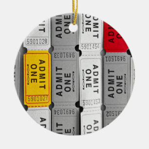 Red and Yellow Admit One Movie Ticket Ceramic Ornament