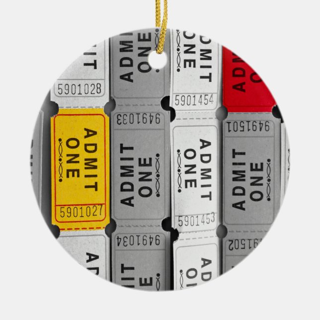 Red and Yellow Admit One Movie Ticket Ceramic Ornament (Front)