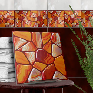 Red and Yellow agate stones mosaic Ceramic Tile
