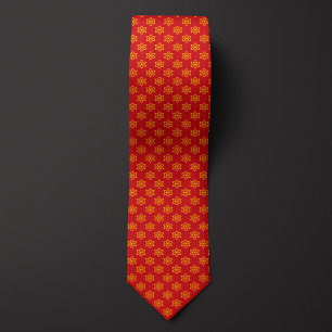 Red and Yellow Atom Pattern Neck Tie